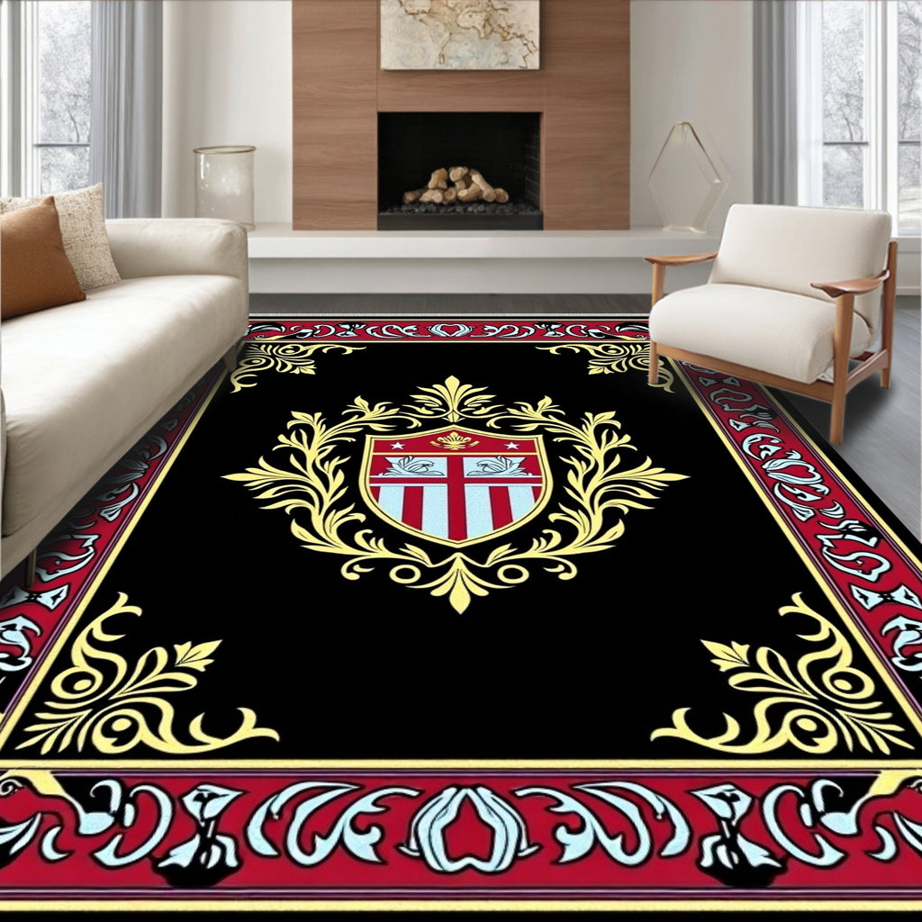 Black Red Gold Crest Oriental Rug