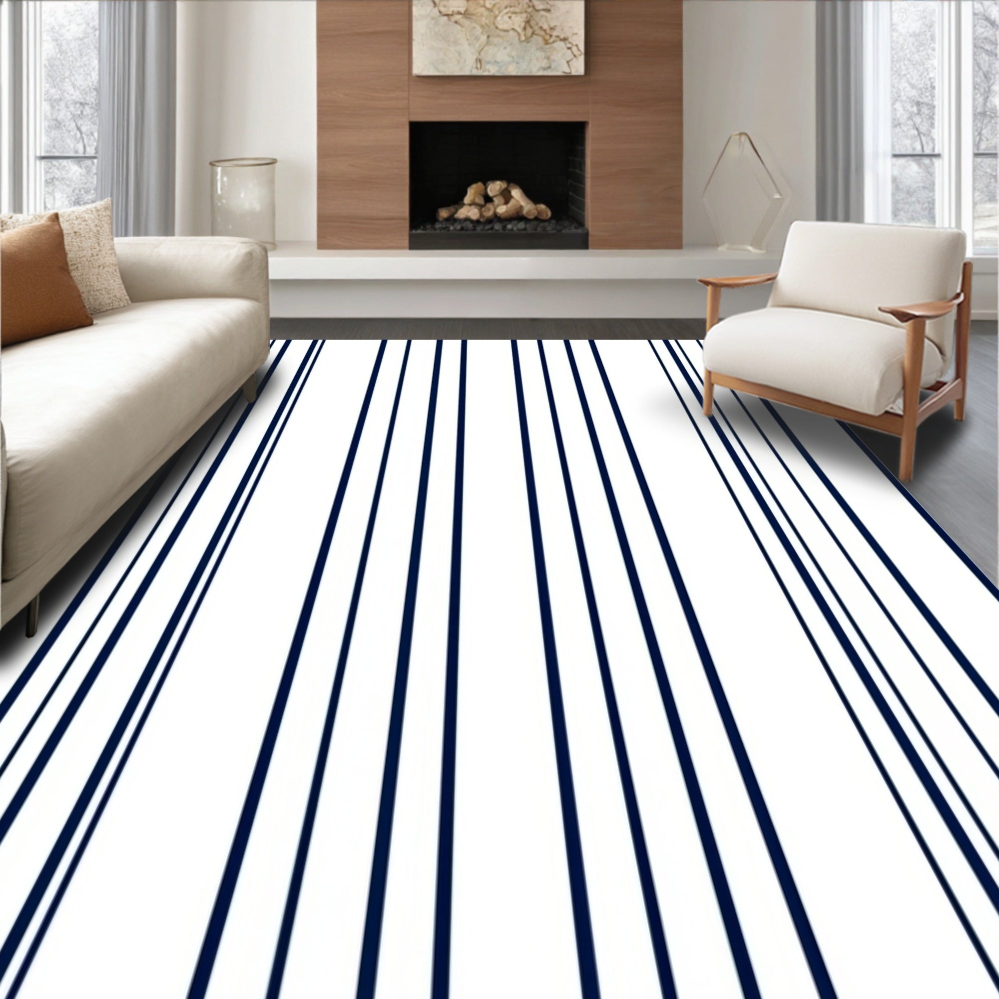 Classic Navy Vertical Stripes Rug