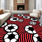 Dynamic Red Soccer Ball Graphic Rug