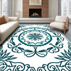 Teal Floral Medallion Bordered Rug