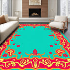 Ornate Crimson Yellow Floral Border Rug