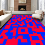 Crimson Blue Geometric Labyrinth Art Rug
