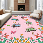 Pink Floral Whimsical Butterfly Train Rug