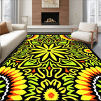 Vibrant Yellow Green Floral Mandala Rug