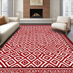 Red White Interlocking Diamond Maze Rug
