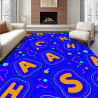 Bright Orange Alphabet Circles on Blue Rug
