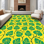 Bold Green Leaf Vines Yellow Rug