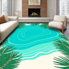 Tropical Turquoise Ocean Palm Fronds Rug