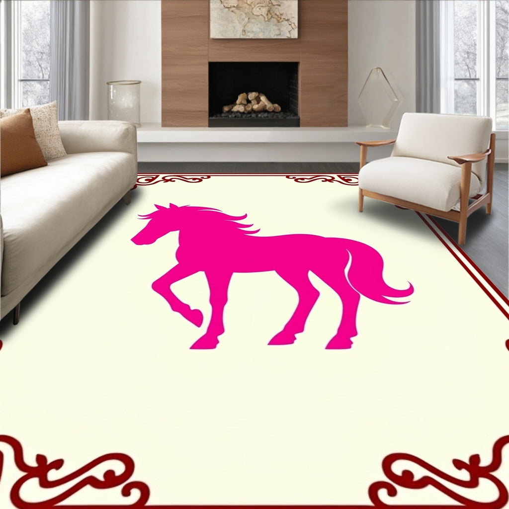 Vibrant Magenta Galloping Horse Art Rug