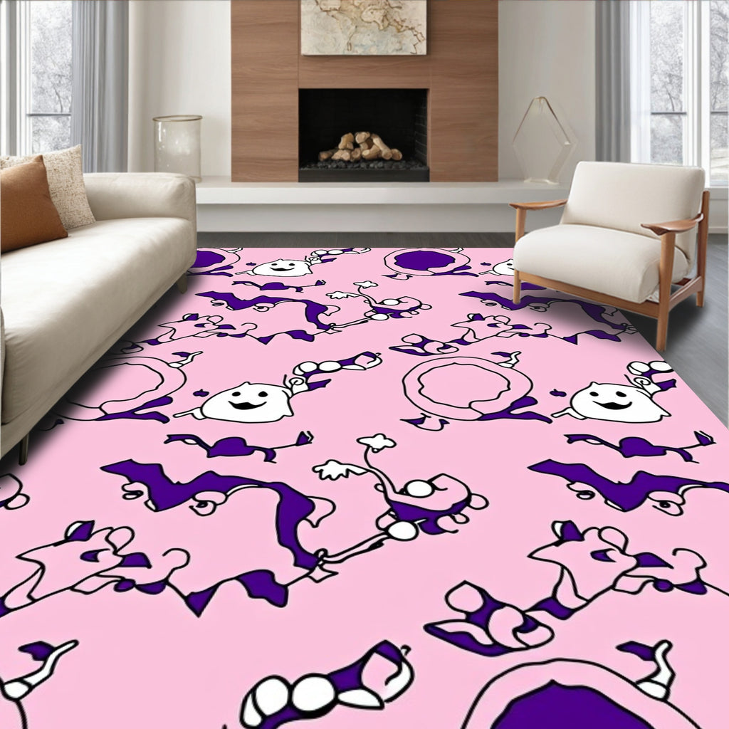 Whimsical Purple Creature Pink Play Rug