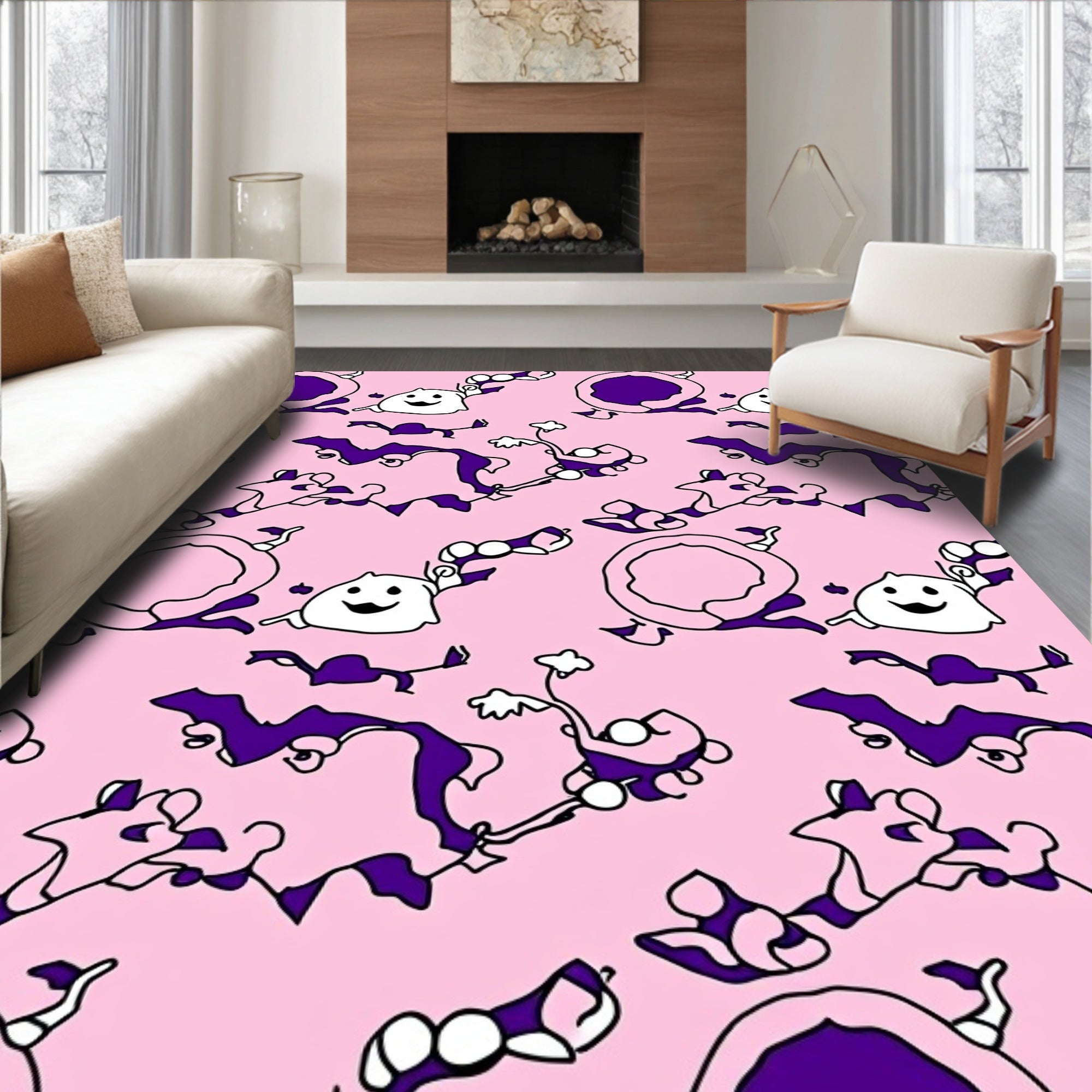 Whimsical Purple Creature Pink Play Rug