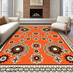 Bright Orange Floral Medallion Frame Rug