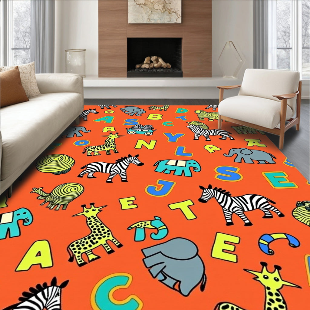 Orange Zoo Alphabet Animals Rug