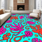 Vibrant Pink Octopus Coral Swirls Rug