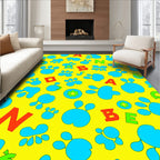 Bright Yellow Blue Paw Print Alphabet Rug