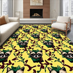 Whimsical Raccoon Yellow Abstract Swirls Rug