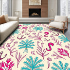 Whimsical Ocean Life Coral Seahorse Anchors Rug