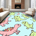Playful Pink Green Dinosaur Repeat Rug