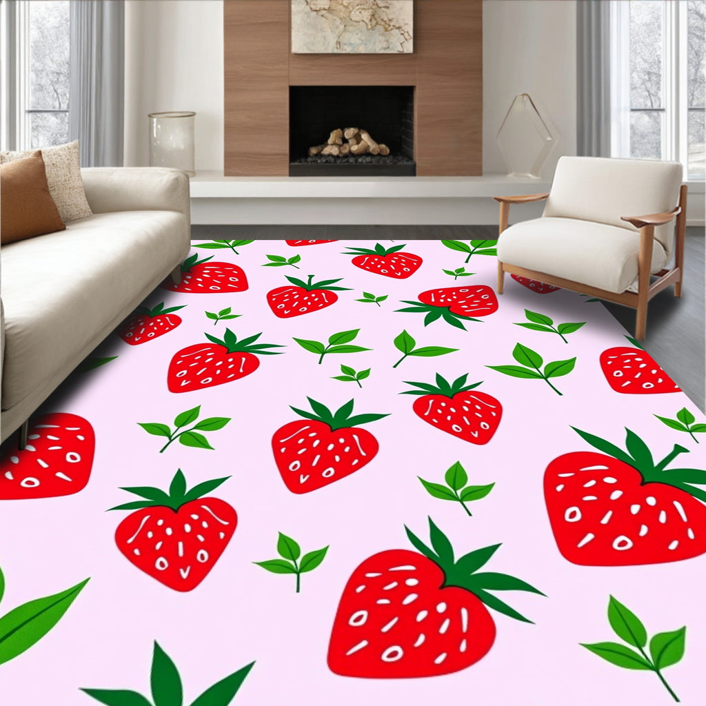 Sweet Red Strawberry Leaf Scatter Rug