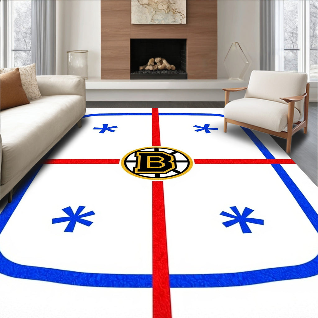 Black and Gold Hockey Emblem Rug