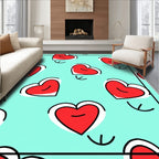 Red Heart Outline Aqua Background Rug