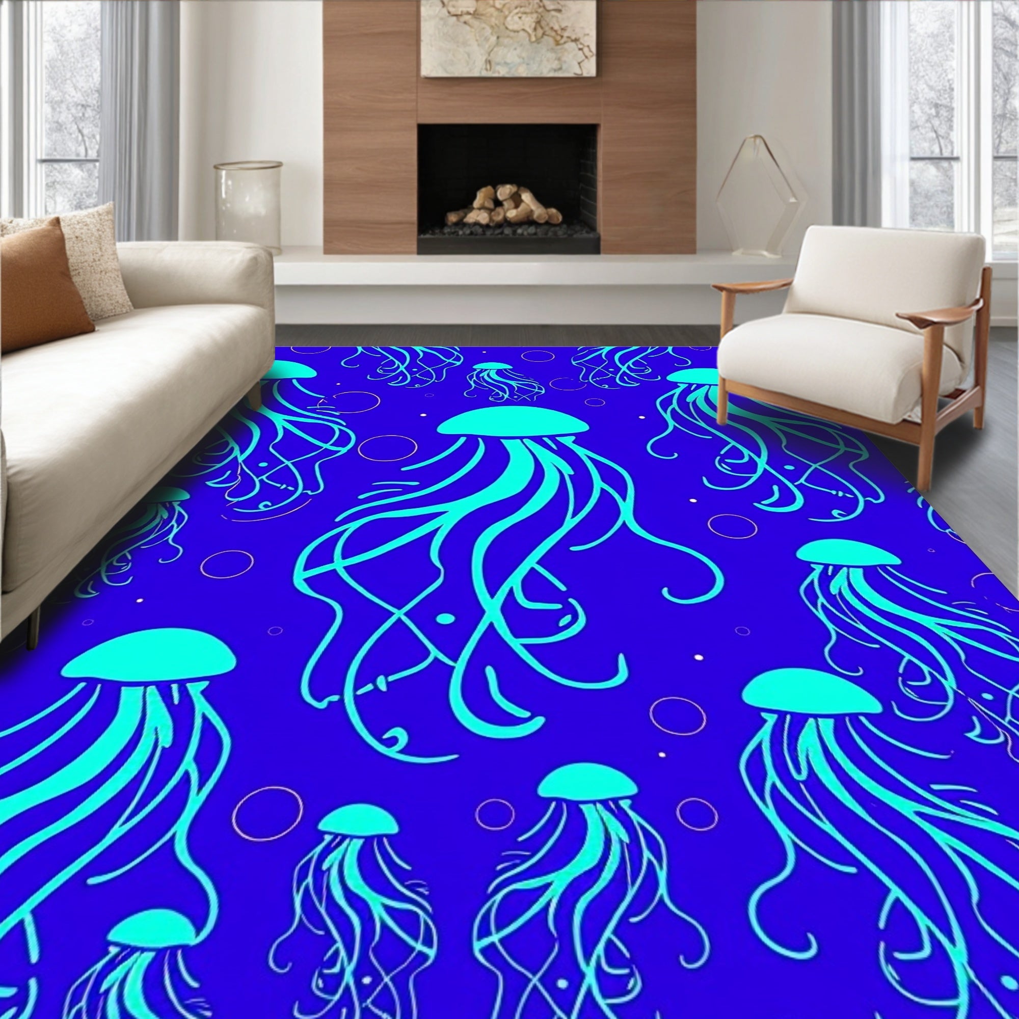 Aqua Jellyfish Ocean Repeats Rug