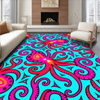 Vibrant Pink Octopus Swirls Aqua Rug