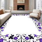 Elegant Purple Floral Vine Border Rug