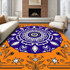Vibrant Orange Indigo Mandala Stars Rug