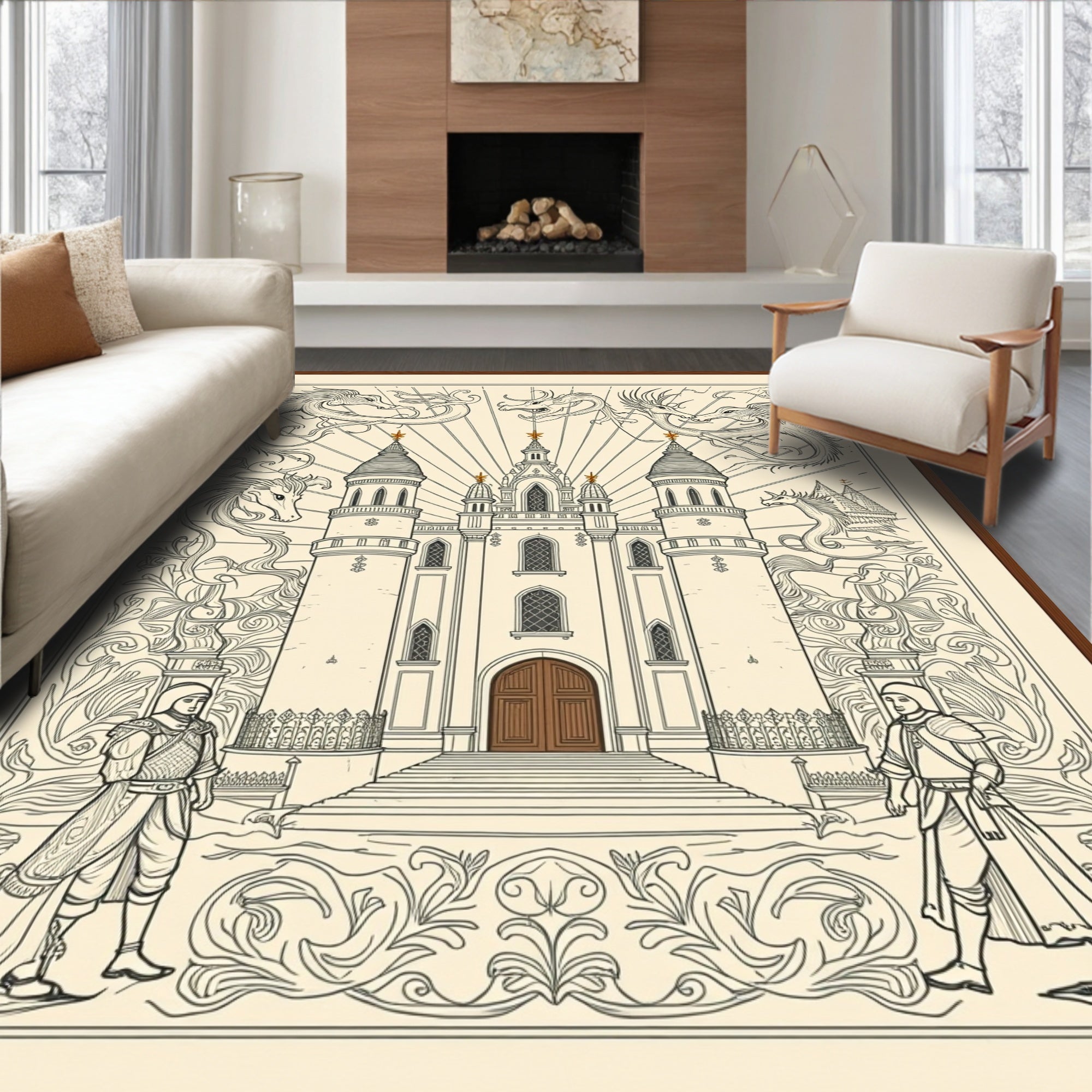 Heraldic Dragons Guarding Grand Temple Rug