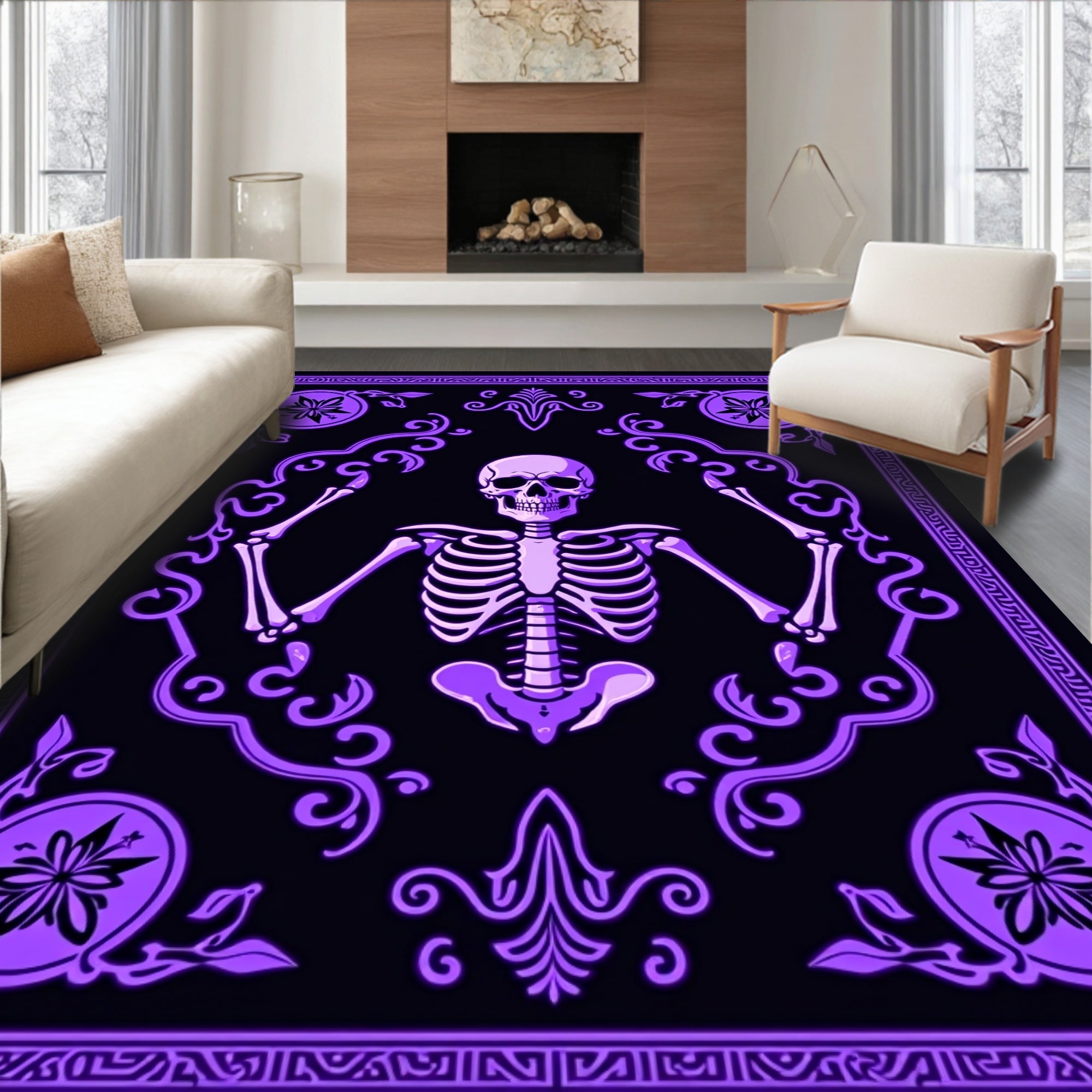 Purple Skeleton Black Ornate Frame Rug