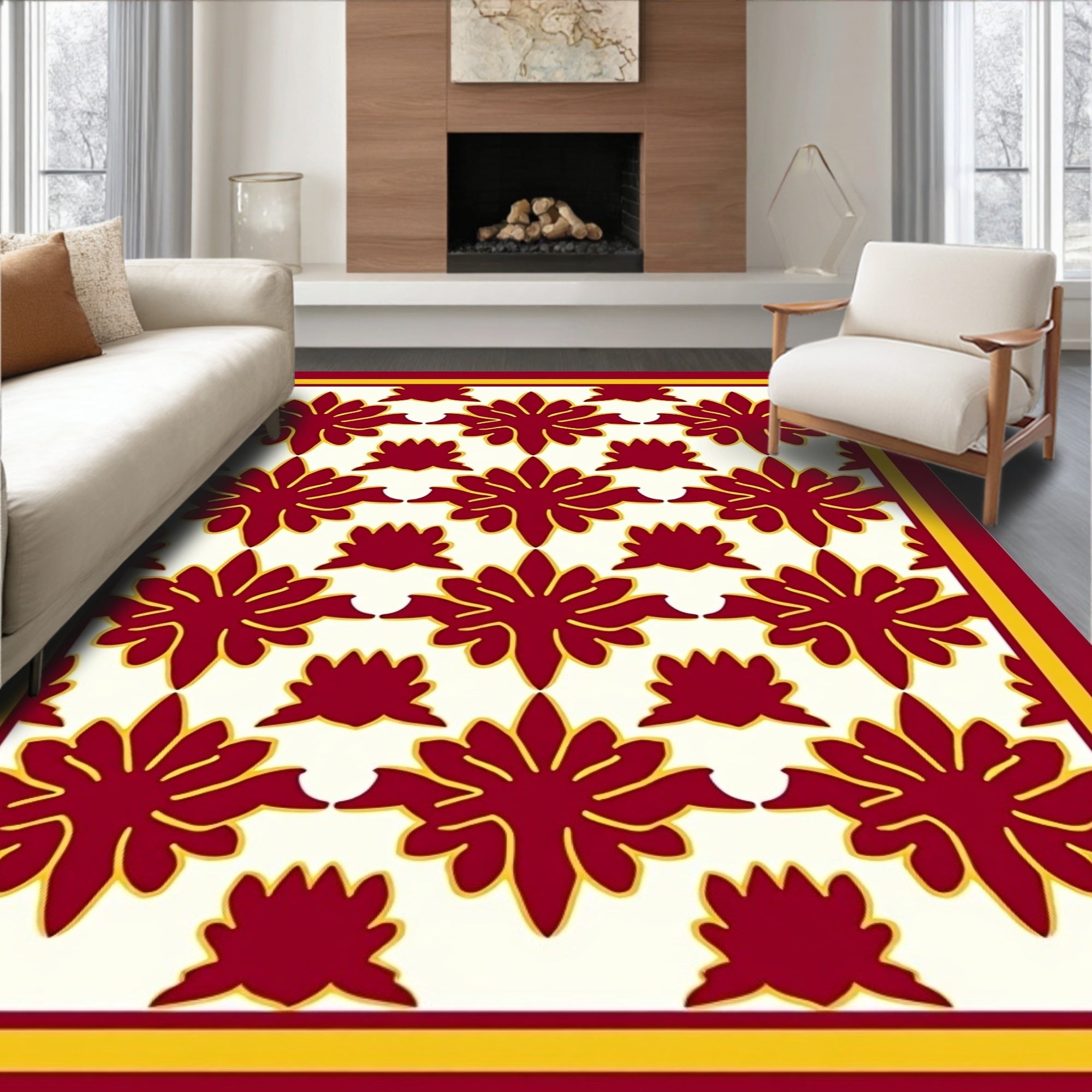 Rich Crimson Lotus Blossoms Rug
