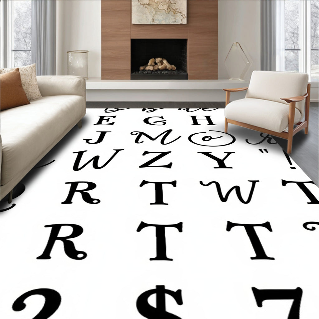 Alphabet Collage Black White Rug