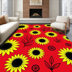 Vibrant Yellow Sunflower Garden Red Rug