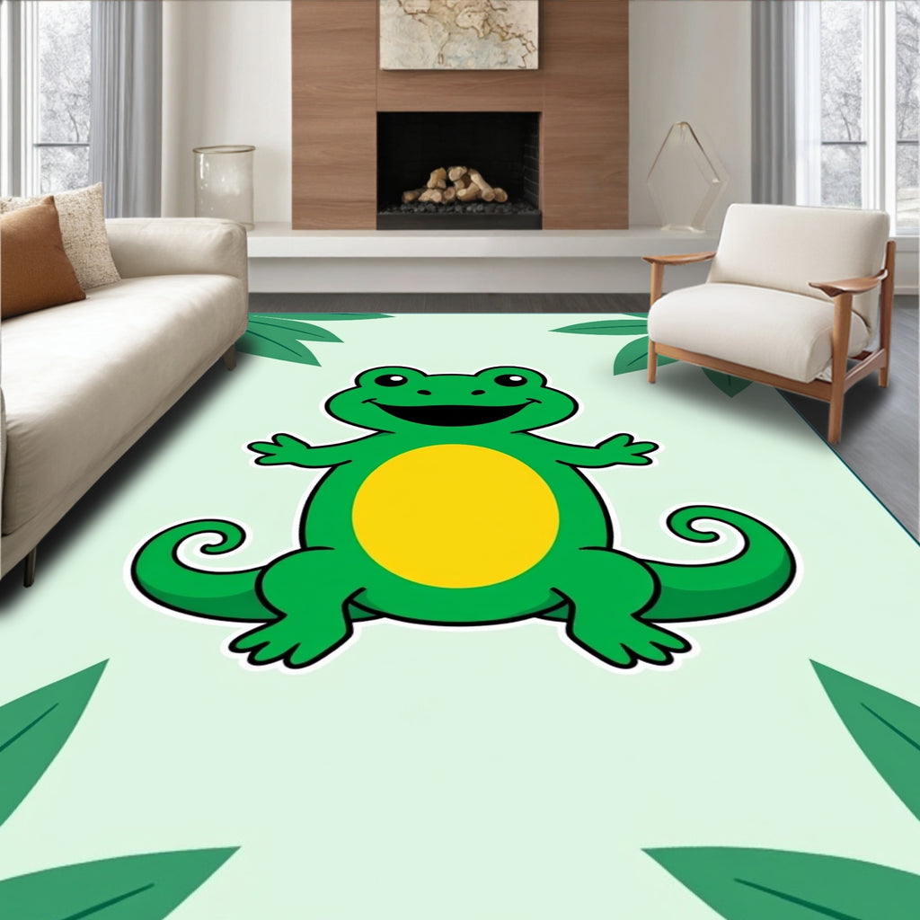 Cute Green Frog Yellow Belly Jungle Rug