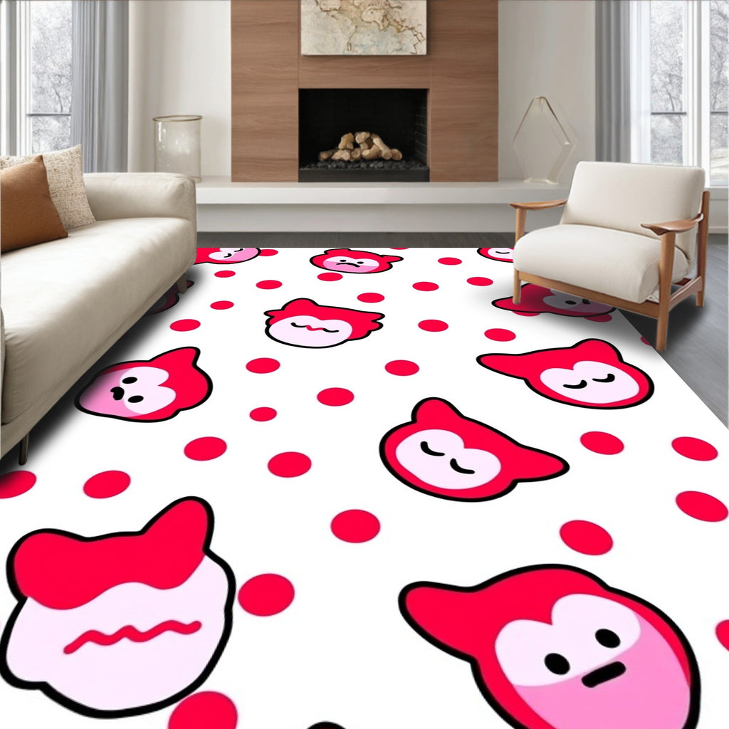 Whimsical Red Creature Polka Dot Rug