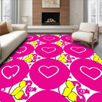 Pink Heart Circles Yellow Swirls Rug