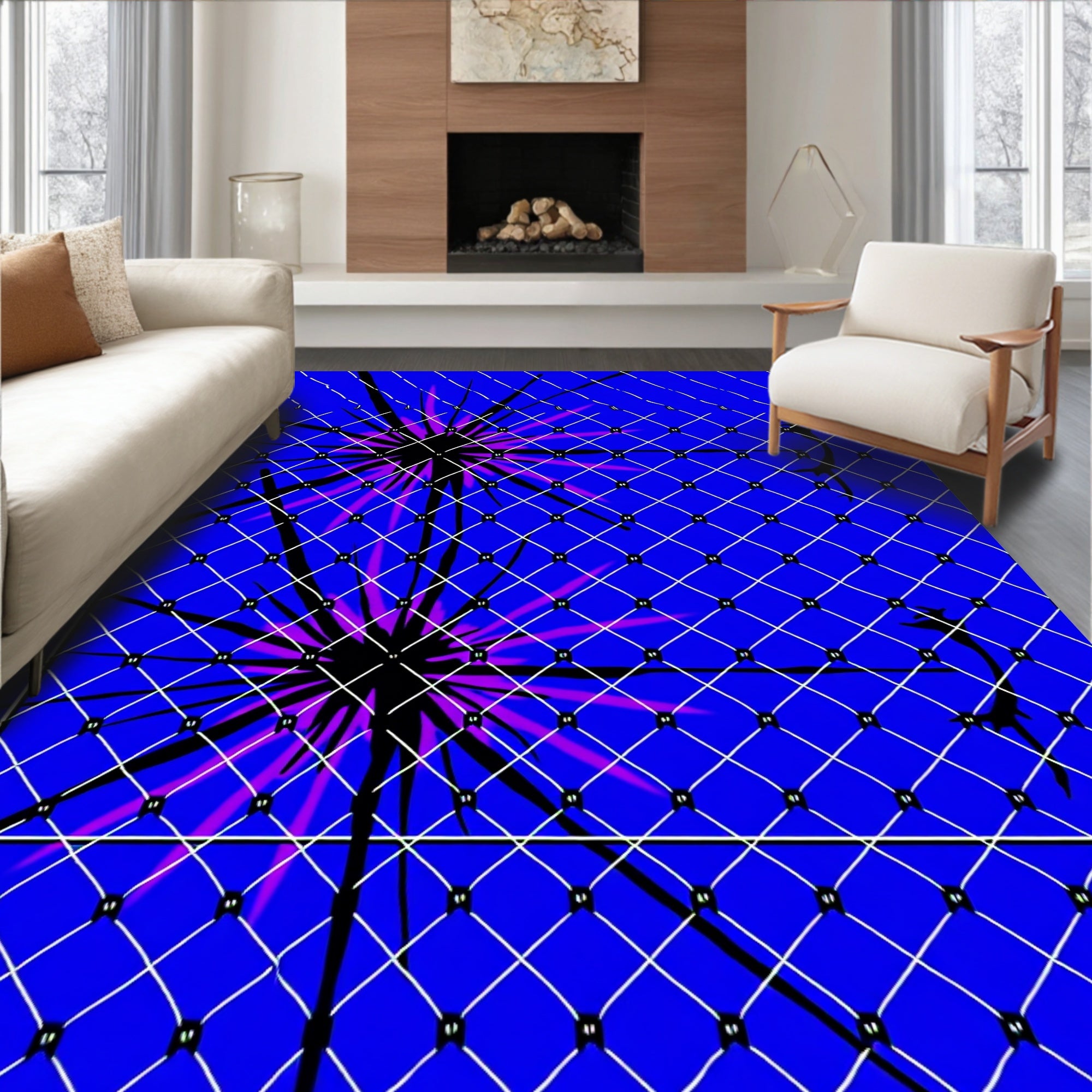 Electric Blue Starburst Netting Radiance Rug