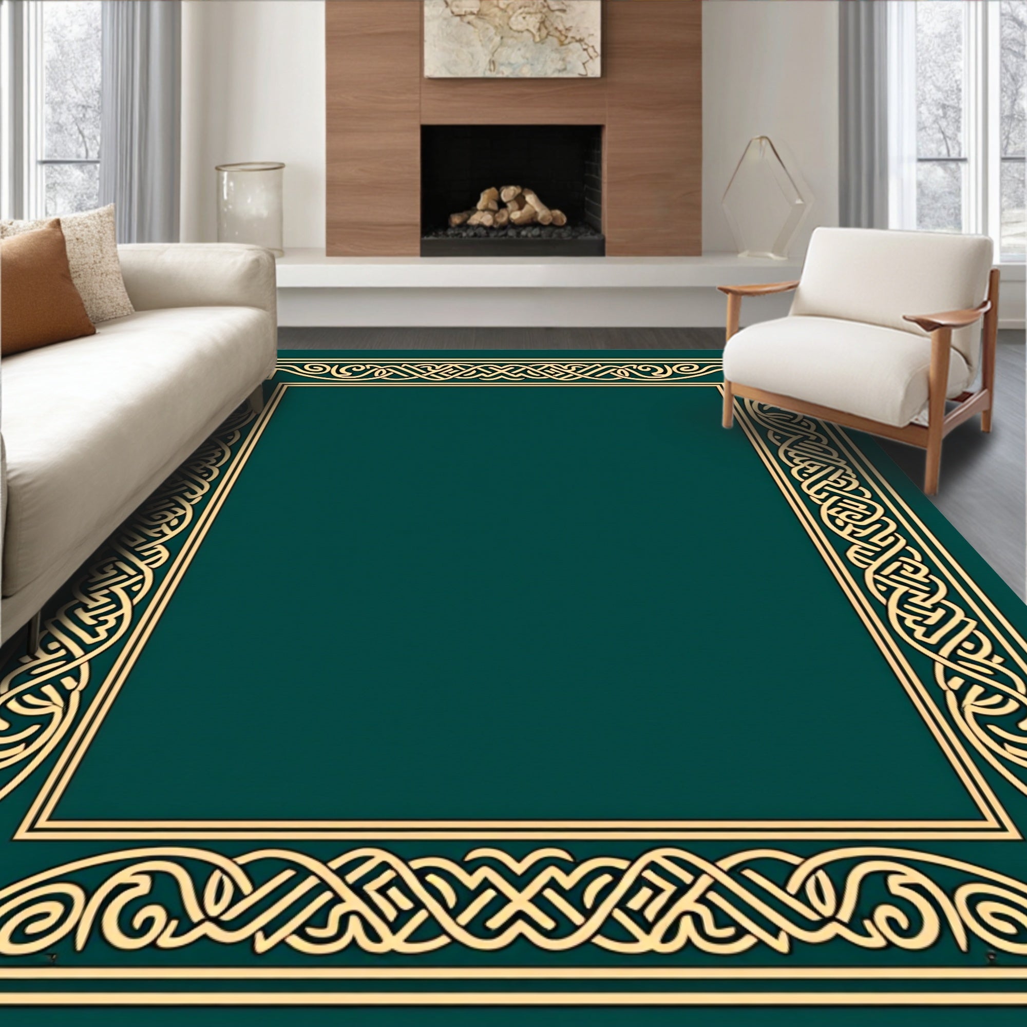 Golden Celtic Knot Border Rug