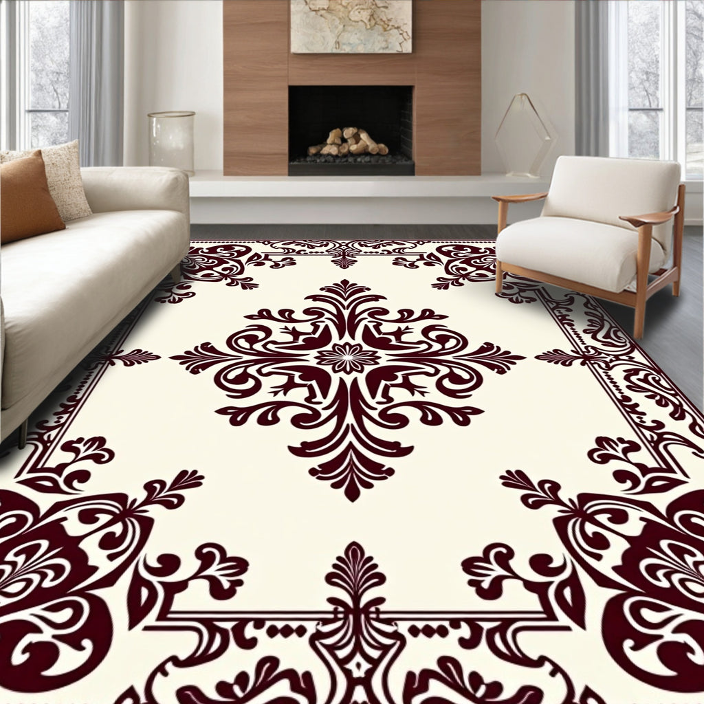 Rich Burgundy Floral Scrollwork Centerpiece Rug