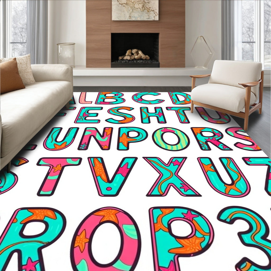 Aqua Pink Coral Sea Star Alphabet Rug