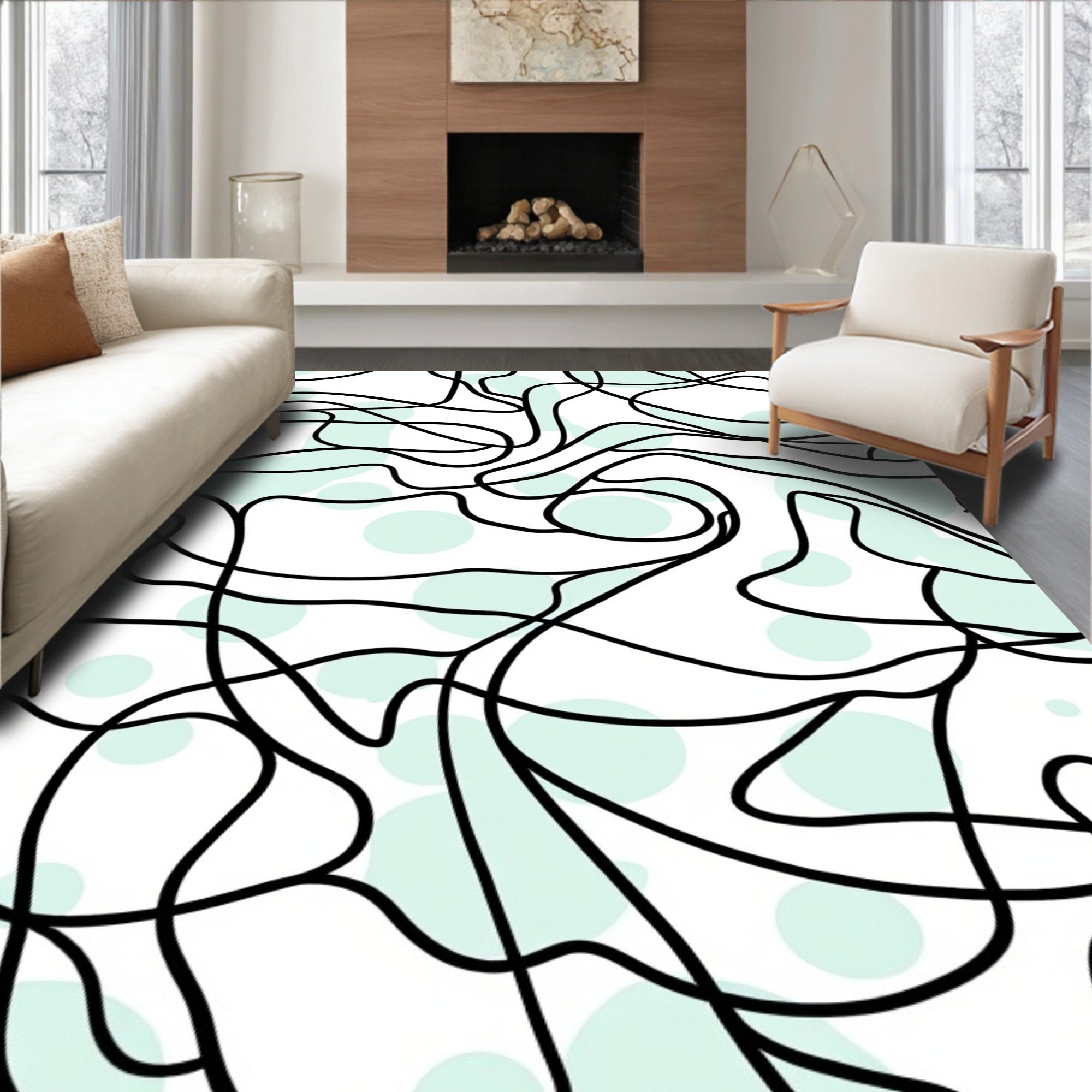 Abstract Black Mint Swirls Rug