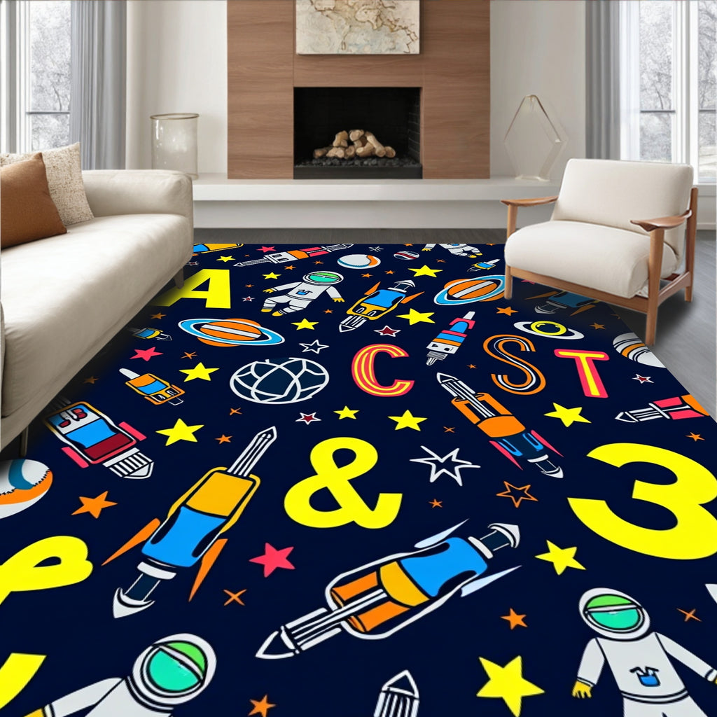 Space Alphabet Rockets Stars Rug
