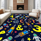 Space Alphabet Rockets Stars Rug