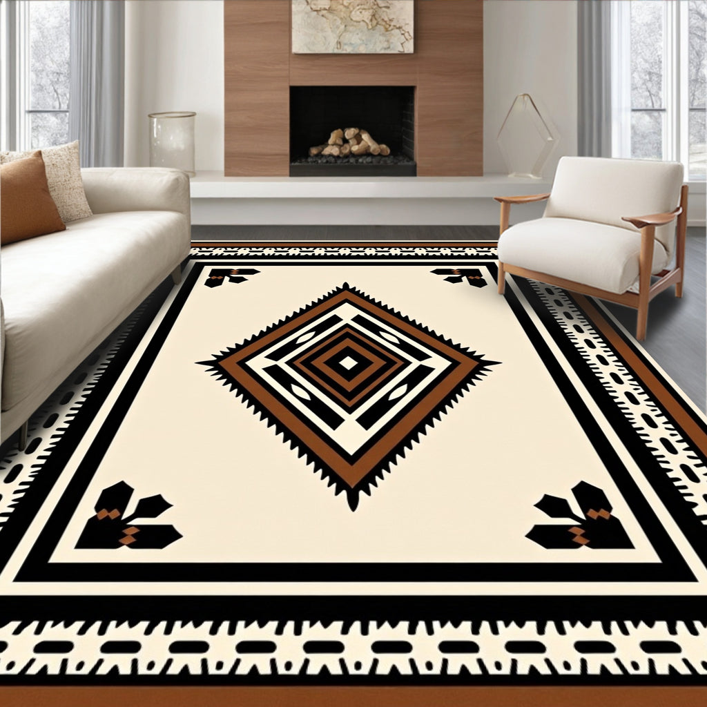 Geometric Diamond Brown Black Cream Rug