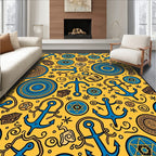Nautical Blue Anchors Yellow Medallion Rug