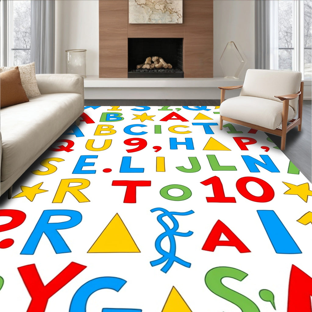 Alphabetical Colorful Scattered Blocks Rug