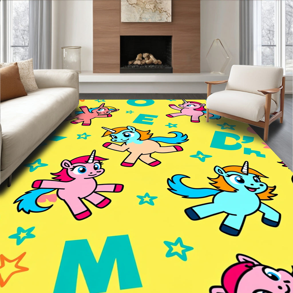 Playful Unicorns And Alphabet Background Rug