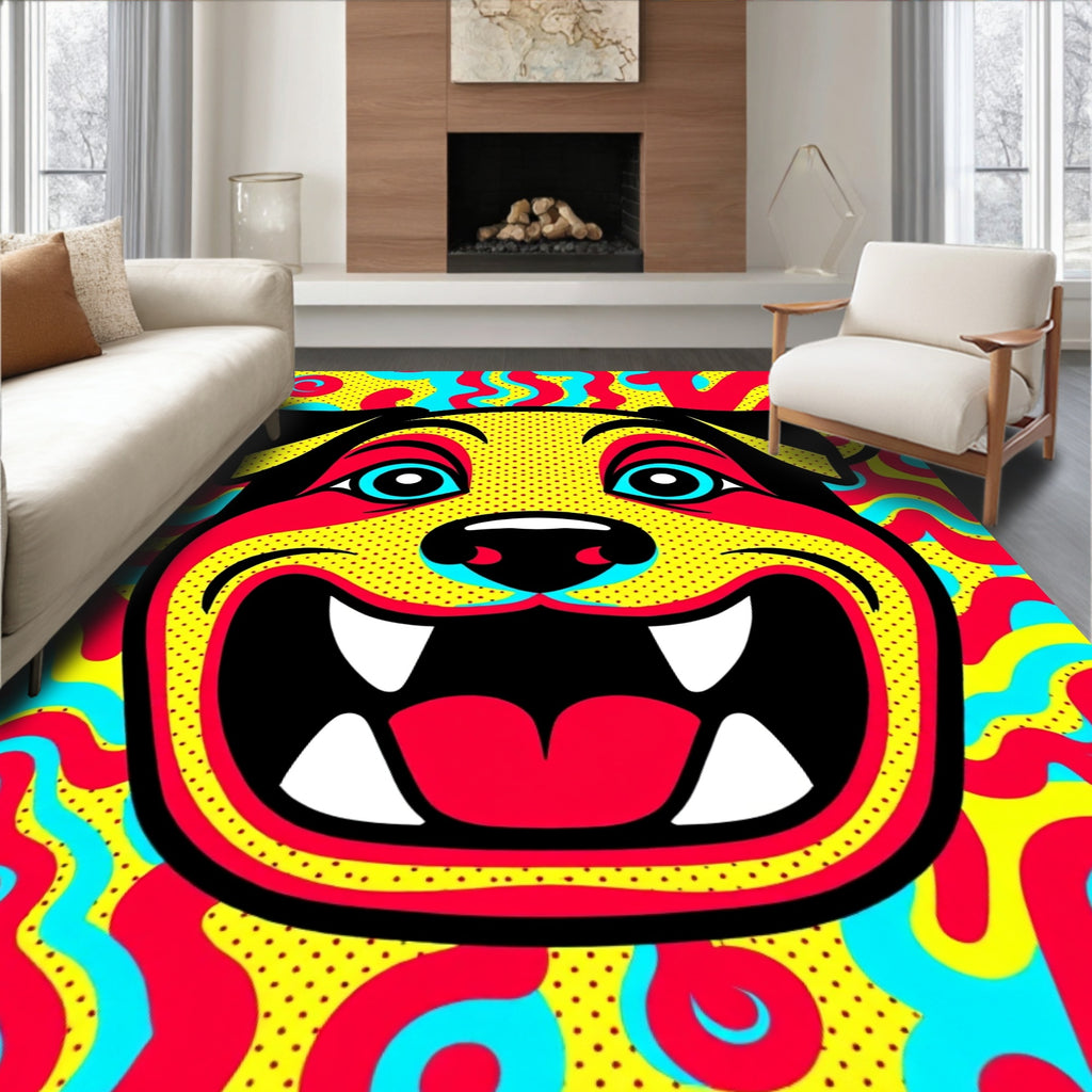 Vibrant Yellow Pop Art Dog Face Rug