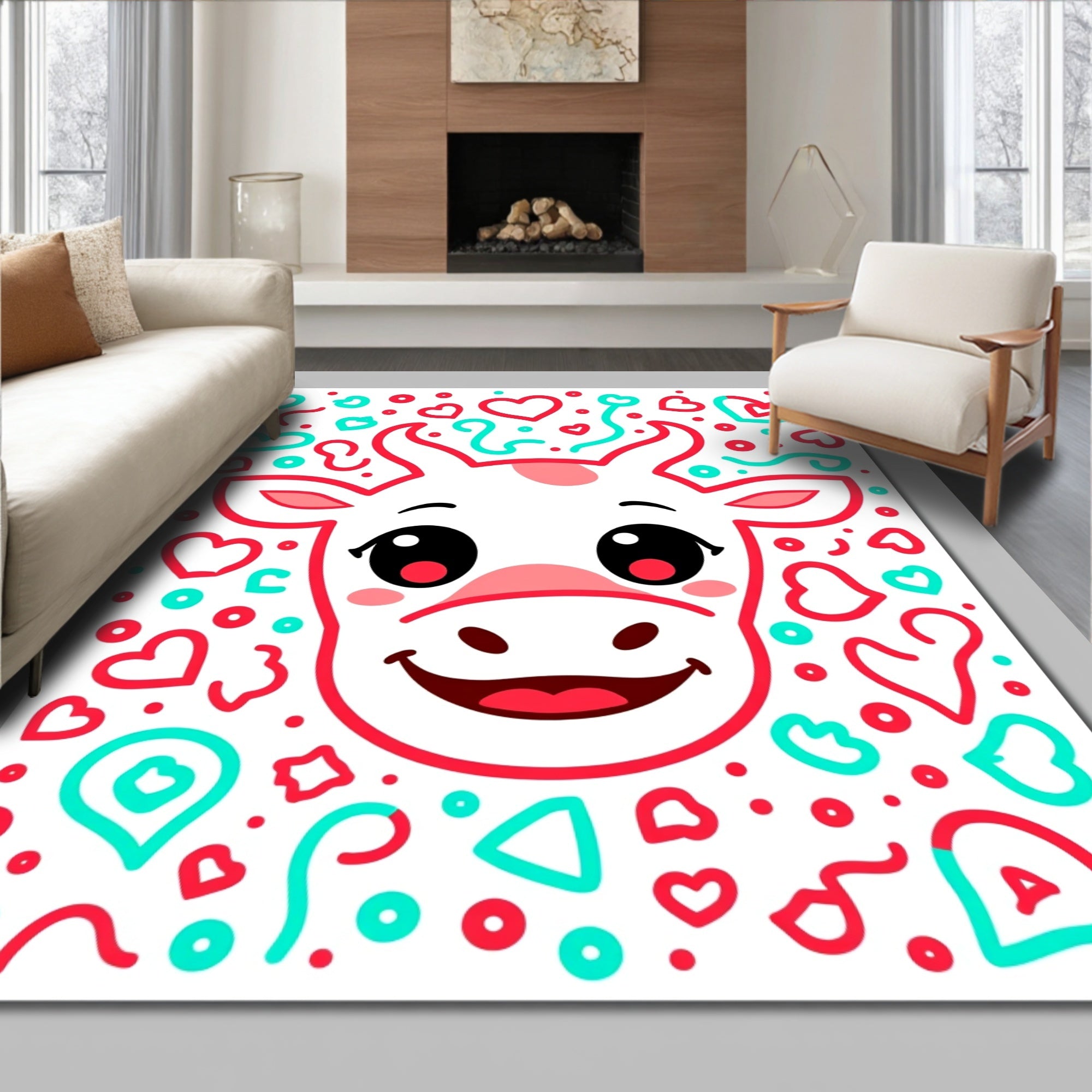 Cute Cow Valentine Hearts Border Rug